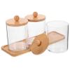 Alipis Cotton Ball Jars with Bamboo Lid 3-Piece Makeup Organizer for Cotton Swabs and Pads Storage Containers for Vanity Use view 1