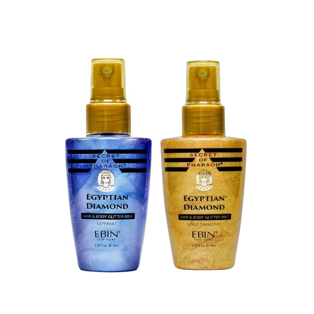Shiny Glitter Spray for Hair & Body  Secret of Pharaoh Egyptian Diamond Gold Bundle with Sapphire Glitter Mist 2.37 Fl Oz by EBIN NEW YORK  Travel Size Body Shimmer Spray  Gift Set (2 Items)