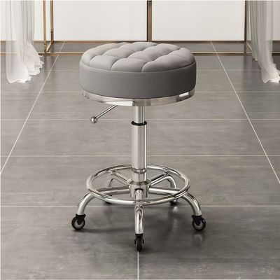 CIXCTHP Portable Barber Chair with Swivel Seat, Round Beauty Chair for Salon or Home Use, Comfortable Rolling Makeup Stool with Steel Frame(Gray)