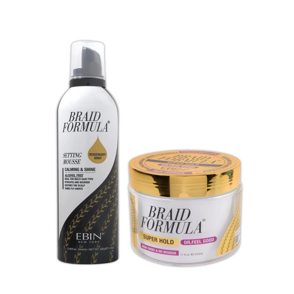 EBIN NEW YORK Braid Formula Conditioning Gel Dr. Feel Good 11oz & Setting Mousse Calming Shine Rosemary Mint 12.49oz Braid Mousse Hair Foam & Conditioning Gel for Braids  Gift Set (2 Items)