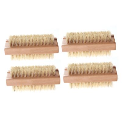 TOVINANNA 4pcs Natural Pig Bristle Hand Scrub Brush with Wooden Handle Eco-Friendly Dual-Sided Cleaning Tool for Nails Hands and Feet Non-Slip Design for Home and Bath Use