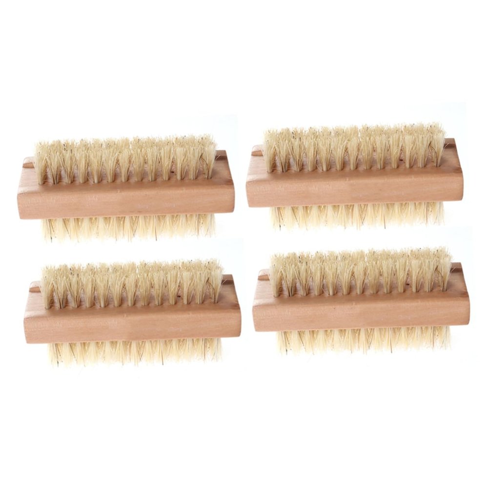 TOVINANNA 4pcs Natural Pig Bristle Hand Scrub Brush with Wooden Handle Eco-Friendly Dual-Sided Cleaning Tool for Nails Hands and Feet Non-Slip Design for Home and Bath Use