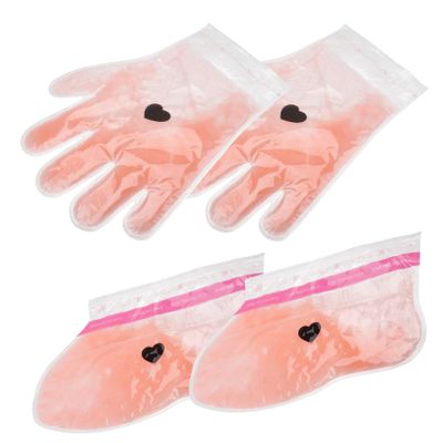 DEARMAMY 2 Pairs Peach Paraffin Wax Therapy Covers for Hands Feet Exfoliating Scrub Gloves for Moisturizing Care Easy to Use Durable Salon Quality Home Treatment