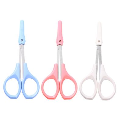FRCOLOR 3pcs Stainless Tools Eyelash Curler Scissors Curved White Rounded for Home Salon to Clean for Eyebrow Nose Hair Grooming