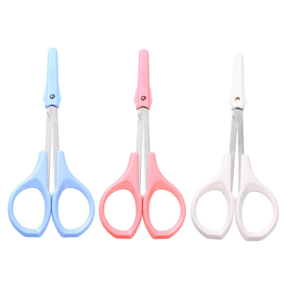 FRCOLOR 3pcs Stainless Tools Eyelash Curler Scissors Curved White Rounded for Home Salon to Clean for Eyebrow Nose Hair Grooming