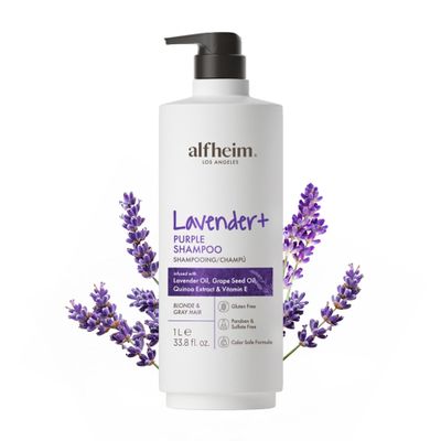 ALFHEIM Lavender+ Purple Shampoo for Blonde, Silver & Color-Treated Hair Neutralizes Brass & Yellow Tones, Brightens Cool Shades with Quinoa Extract & Vitamin E Sulfate Free 33.8 oz