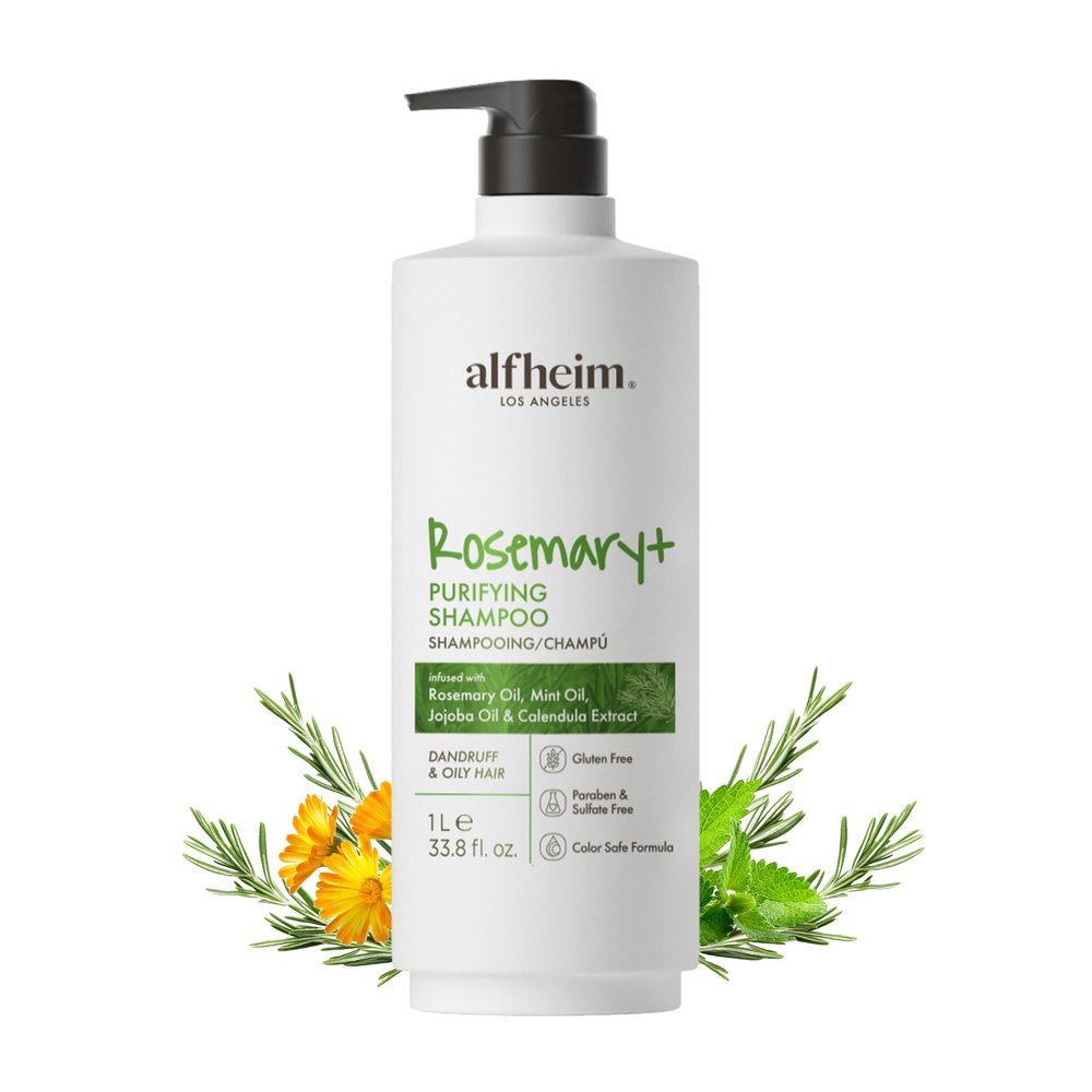 ALFHEIM Rosemary+ Purifying Shampoo  Clarifying Cleanse for Oily & Fine Hair with Rosemary, Peppermint & Jojoba Oils  Deep Scalp Refresh  Sulfate-Free, Cruelty-Free  33.8 oz / 1000 ml
