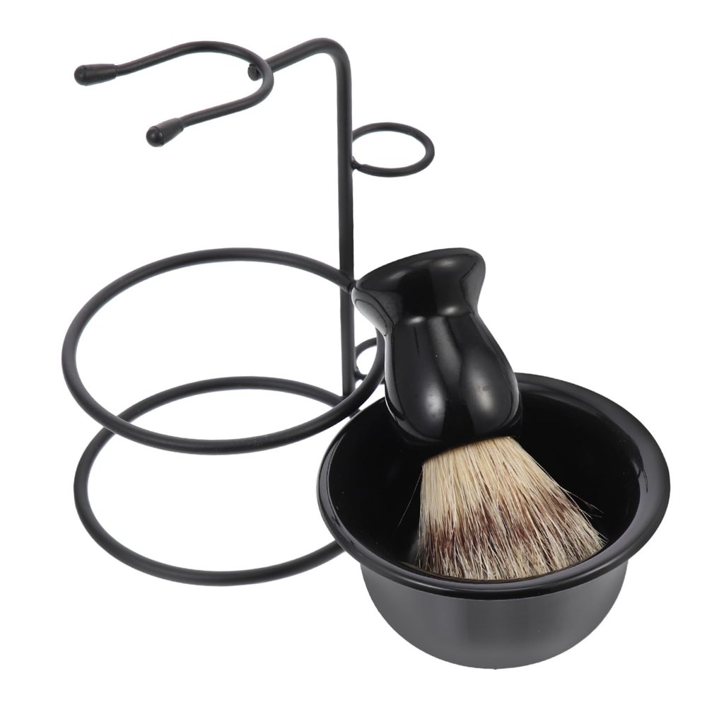 Beaupretty Men's Beard Grooming Set Metal Razor Stand Wear-resistant Shaving Brush Convenient Shaving Bowl