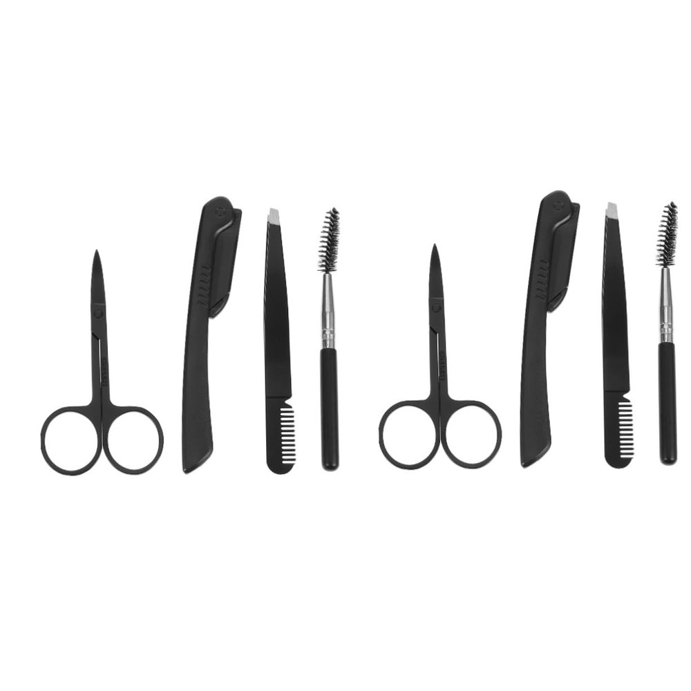 DECORNIJIA 2sets Eyebrow Grooming Tools Precision Scissors Tweezers and Brush Kit for Eyebrows for Home and