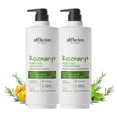 ALFHEIM Rosemary+ Purifying Shampoo & Conditioner Set  Balancing Hair Care for Oily & Fine Hair with Rosemary, Peppermint & Jojoba Oils  Deep Cleanse, Lightweight Hydration, Sulfate Free, 33.8 oz x2