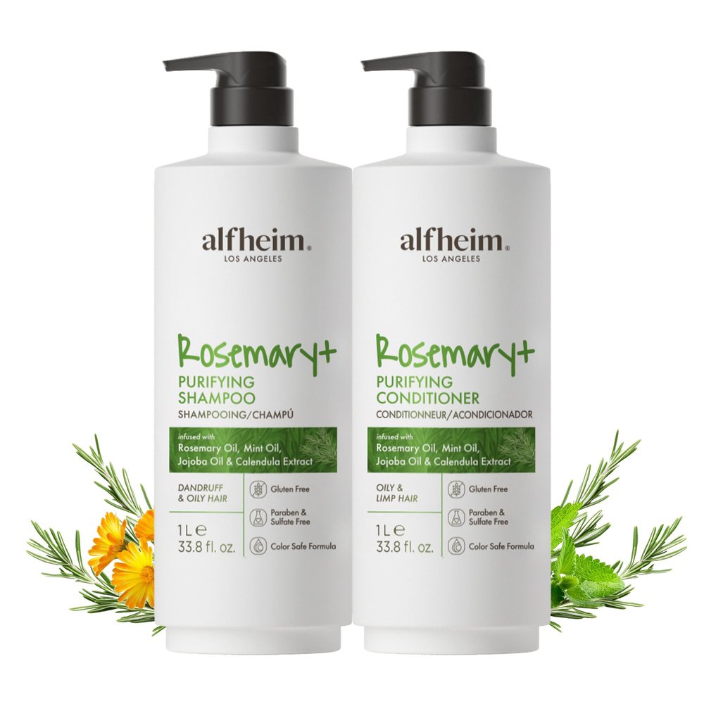 ALFHEIM Rosemary+ Purifying Shampoo & Conditioner Set Balancing Hair Care for Oily & Fine Hair with Rosemary, Peppermint & Jojoba Oils Deep Cleanse, Lightweight Hydration, Sulfate Free, 33.8 oz x2