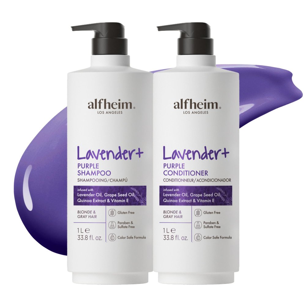ALFHEIM Lavender+ Purple Shampoo & Conditioner Set for Blonde, Silver & Color-Treated Hair  Hydrates & Restores Cool Radiance  with Quinoa Extract & Vitamin E  Sulfate Free  33.8 oz / 1000 ml  2
