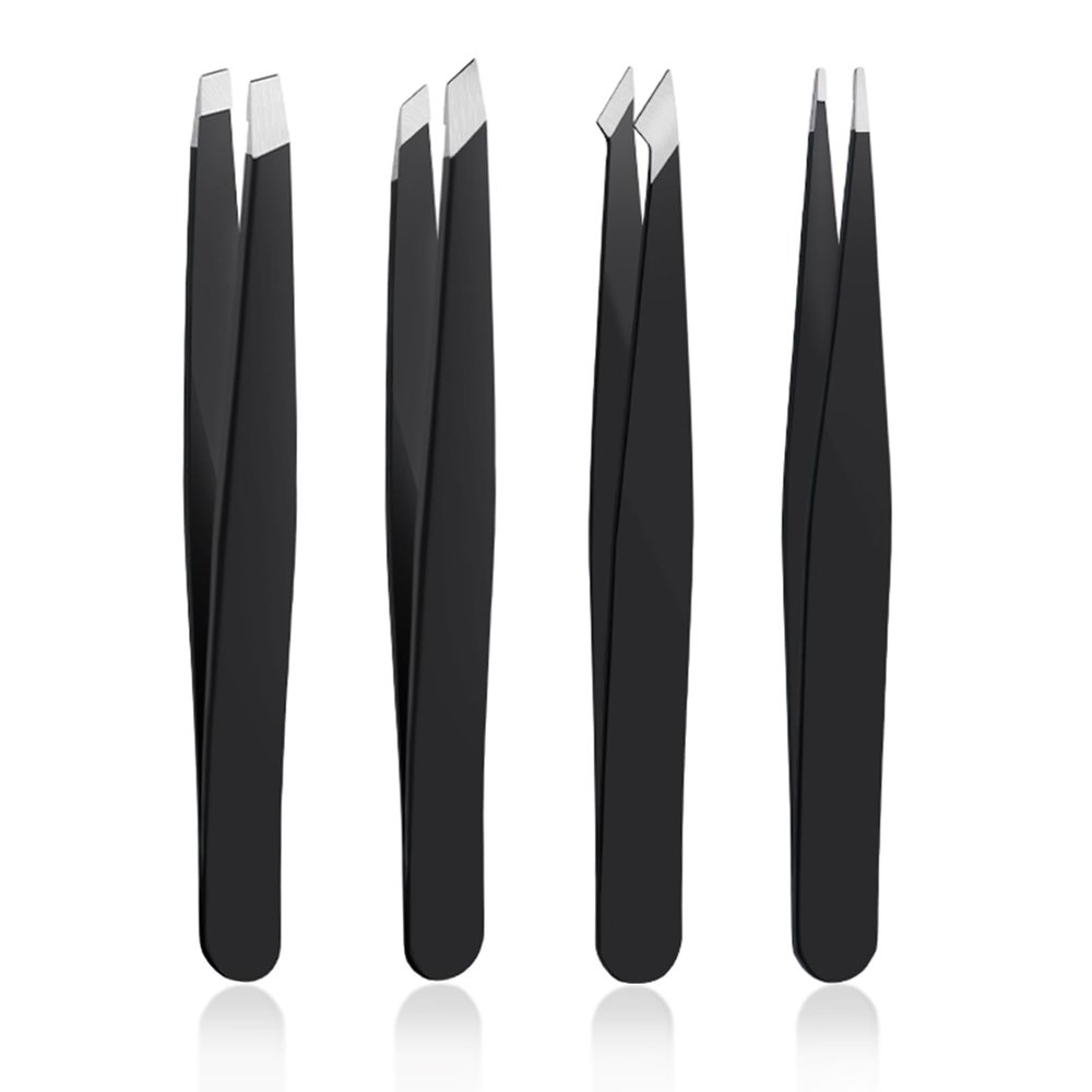 4 PCS Stainless Steel Tweezers Set  Precision Tweezers for Ingrown Hair, Facial Hair, Splinter, Blackhead and Tick Remover