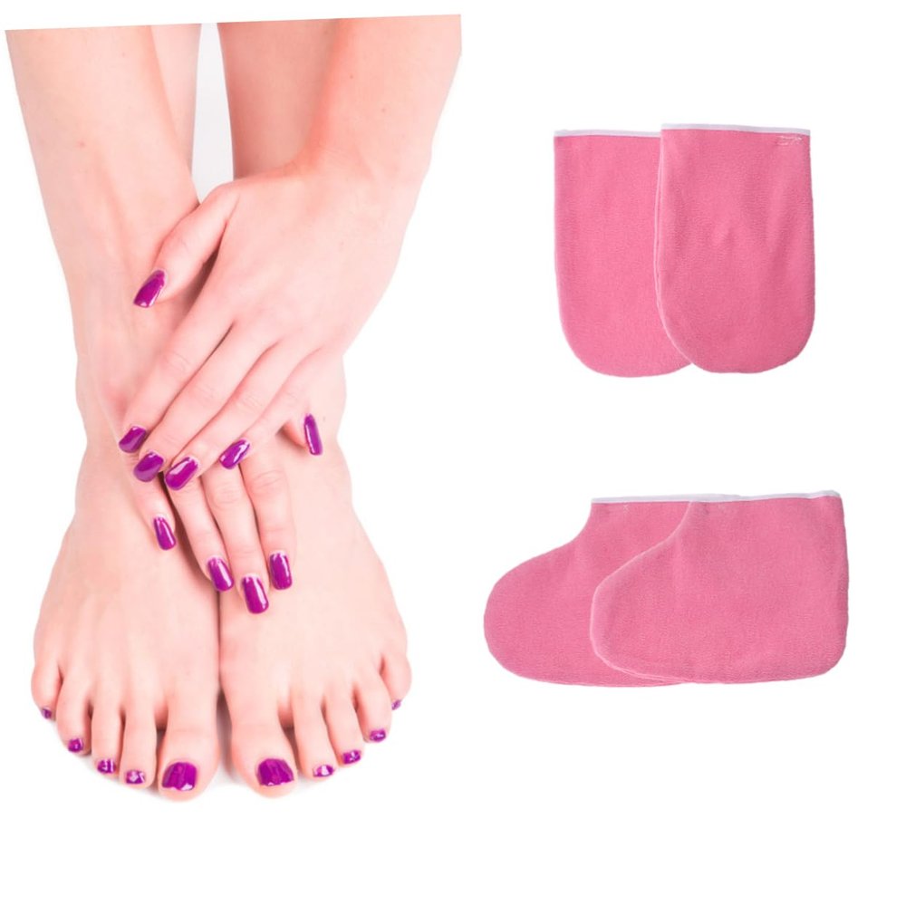 Beaupretty 2pairs Paraffin Wax Mitts and Booties of Gloves Foot Straps for Warmth and Moisturizing Treatment and Washable