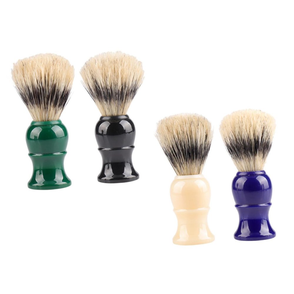 BATHVEVE Plastic Handle Bristle Shaving Brush for Men 4 Piece Set for Beard and Facial Hair Care Portable Grooming Tool for Wet Shaving