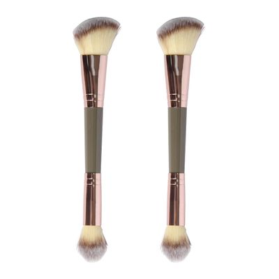2 Pack Dual-Ended Makeup Brushes - Angled & Round Foundation Brushes for Contouring, Blending - Premium Luxe Hair for Cream, Liquid and Powder Application, Any Look (A2-1 * 2)