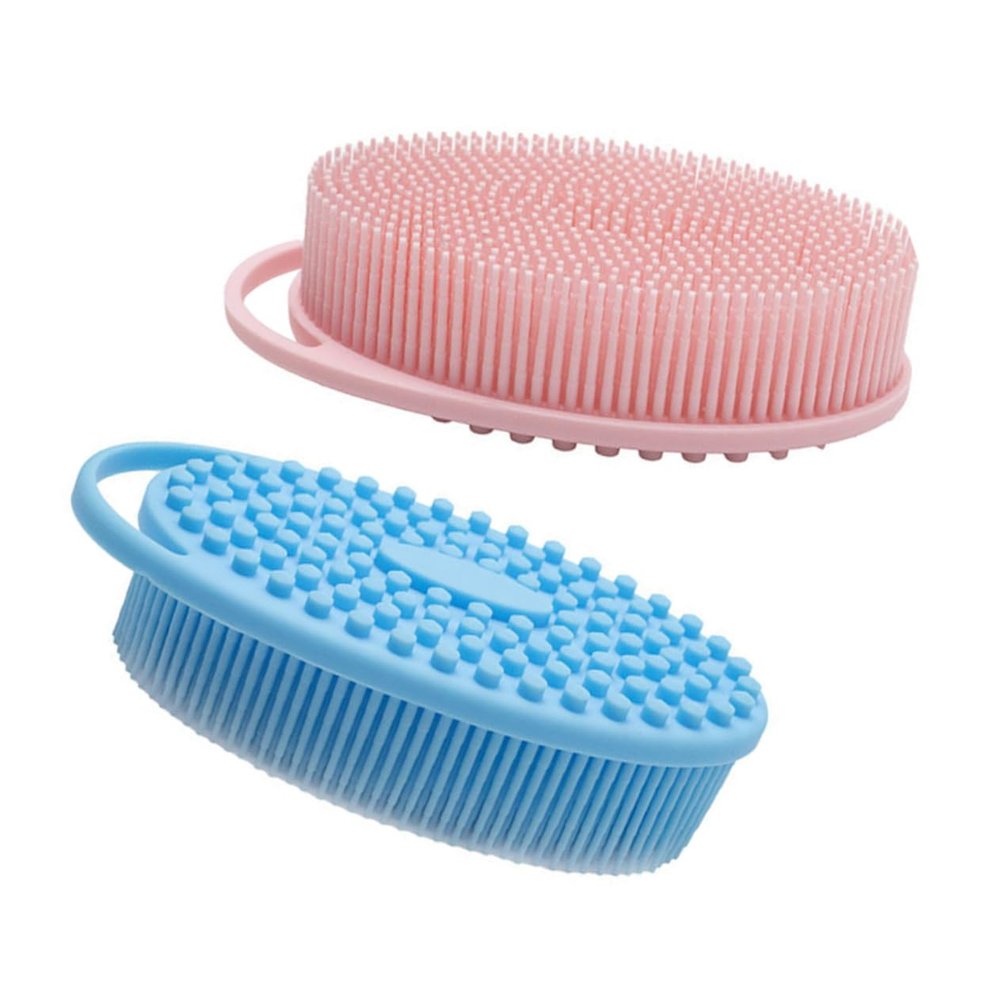 WRITWAA Double-Sided Silicone Body Scrubber 2pcs Soft Bath Brush Hook for Hair Washing and Exfoliating for Shower and Sensitive Skin Care
