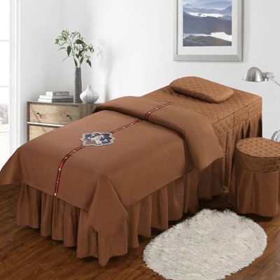 Brown,70x190cm/27.5x74.8in,Reusable Massage Table Bed Cover,Massage Bed Cover with Hole Elastic Pillowcase Washable Beauty Massage Fitted Sheets Stools Cover 4 Piece Set