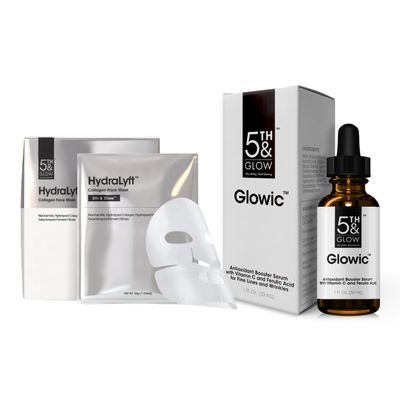5th & Glow Radiance & Hydration Duo  Supports Skin Elasticity and Moisture Balance  Glowic Anti-Aging Serum & HydraLyft Collagen Face Mask for Smooth, Firm-Looking Skin  30-Day Supply