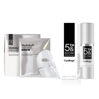 5th & Glow Effortless Glow Bundle  Supports Smoother, Brighter Skin  CyaBags Eye Serum & HydraLyft Collagen Face Mask for Under-Eye Puffiness and Skin Hydration  1 oz, 4 Sheets