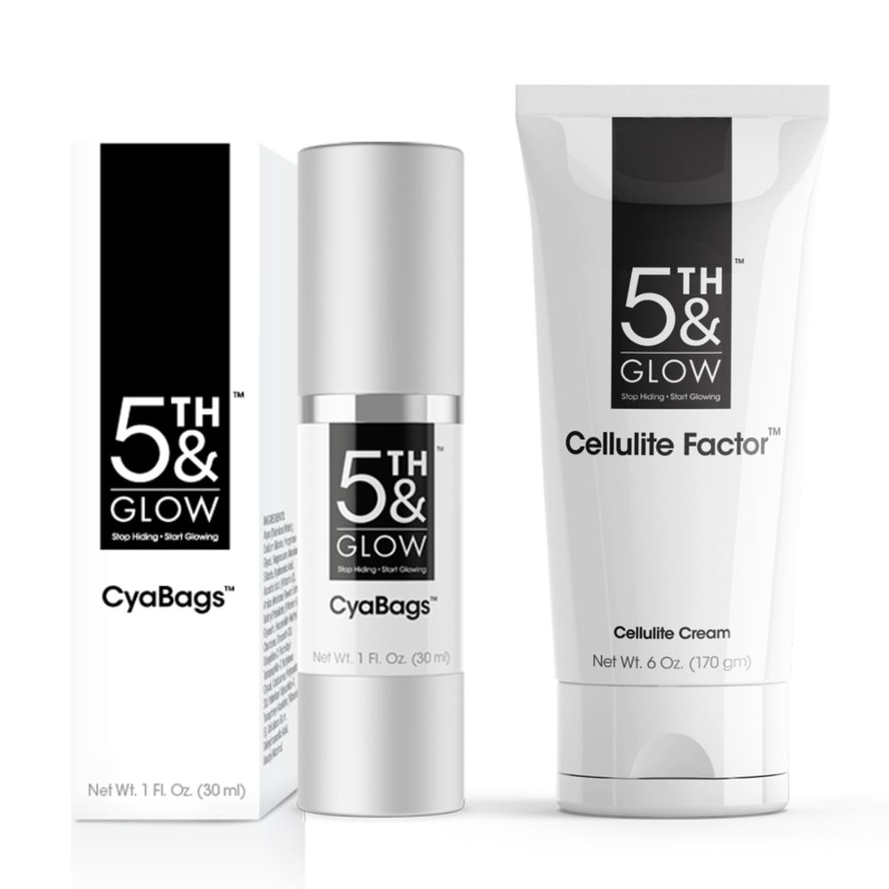 5th & Glow Eye and Body Care Bundle - Supports Skin Firmness and Smoothness - CyaBags Eye Serum & Cellulite Factor Tightening Cream for Puffiness and Cellulite-Prone Areas - 1 oz, 6 oz