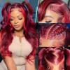 13x6 99J Burgundy Red Lace Front Wigs Human Hair Burgundy Red Highlight Wig Human Hair Pre Plucked 200% Density Body Wave 99J Human Hair Wig Glueless Colored Wigs for Women 22 Inch view 2