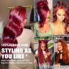 13x6 99J Burgundy Red Lace Front Wigs Human Hair Burgundy Red Highlight Wig Human Hair Pre Plucked 200% Density Body Wave 99J Human Hair Wig Glueless Colored Wigs for Women 22 Inch view 3