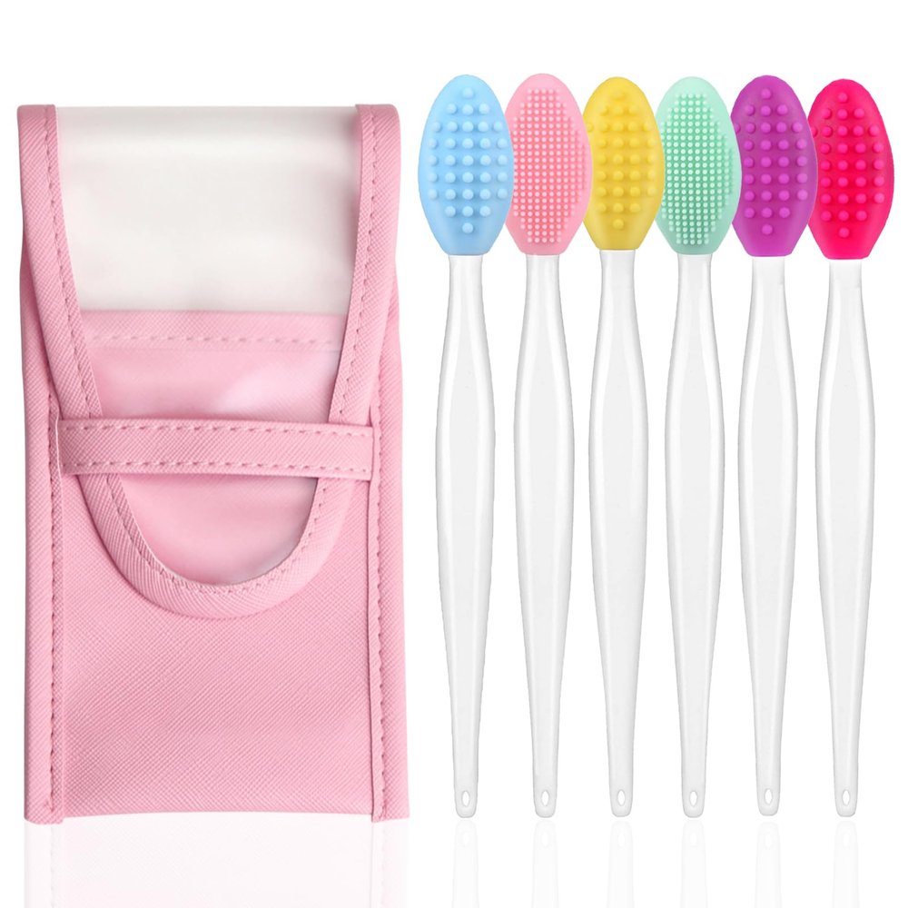6Pcs Lip Brush Set,Pore Cleansing Brush for face,Silicone Lip Pore Scrubber Exfoliator for Lip Lightening,Exfoliating Dark Lips,Remove Blackheads,Makeup Skincare Removal