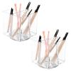 2PCS Rotating Makeup Brush Holder, 4-Slot Cosmetics Makeup Brush Organizer Storage, Acrylic Pen Knife Fork Holder Container, Cosmetic Display Case for Dresser Vanity Countertop Bathroom Home Decor view 1