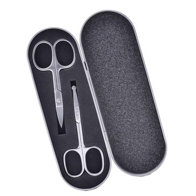 FOMIYES 2-Piece Stainless Steel Eyebrow Scissors Set Nose Hair Scissors Precision Trimmers for Eyebrow Shaping Beauty Tool for Women Black