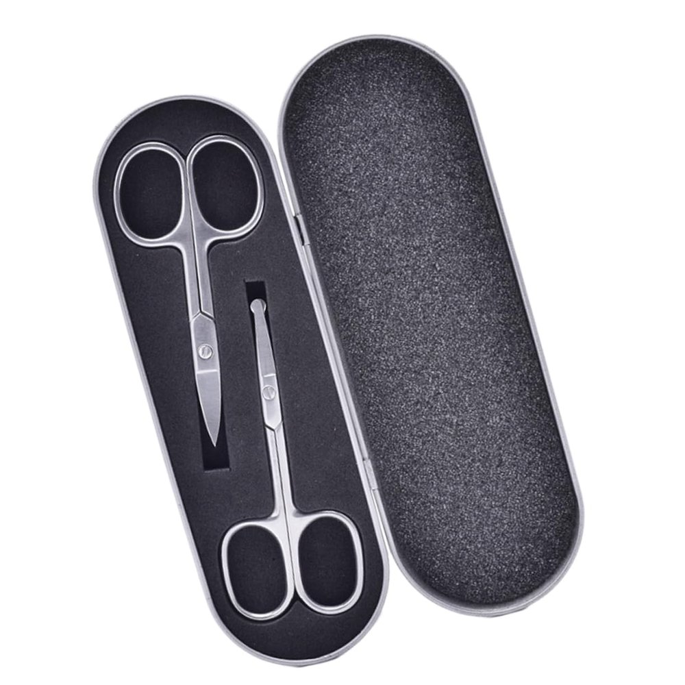 FOMIYES 2-Piece Stainless Steel Eyebrow Scissors Set Nose Hair Scissors Precision Trimmers for Eyebrow Shaping Beauty Tool for Women Black
