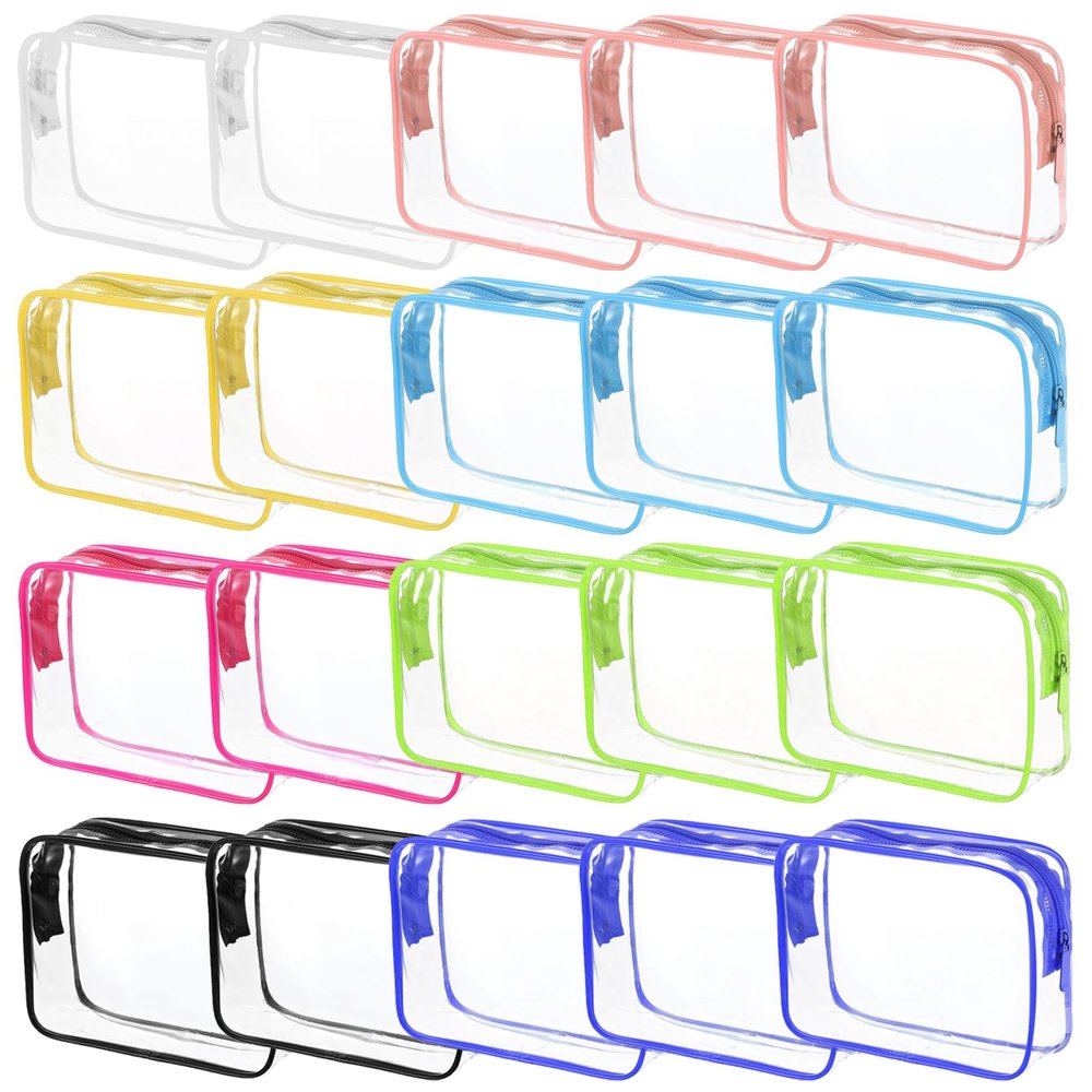 20 Packs Clear Cosmetics Bags for Women Men Waterproof Toiletry Bags PVC Makeup Bags Organizer Case with Zipper for Travel Bathroom (20PCS -8Colors)