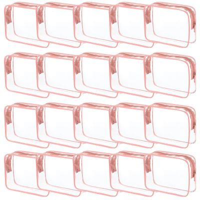 20 Packs Clear Cosmetics Bags for Women Men Waterproof Toiletry Bags PVC Makeup Bags Organizer Case with Zipper for Travel Bathroom (20 Pink Colors)