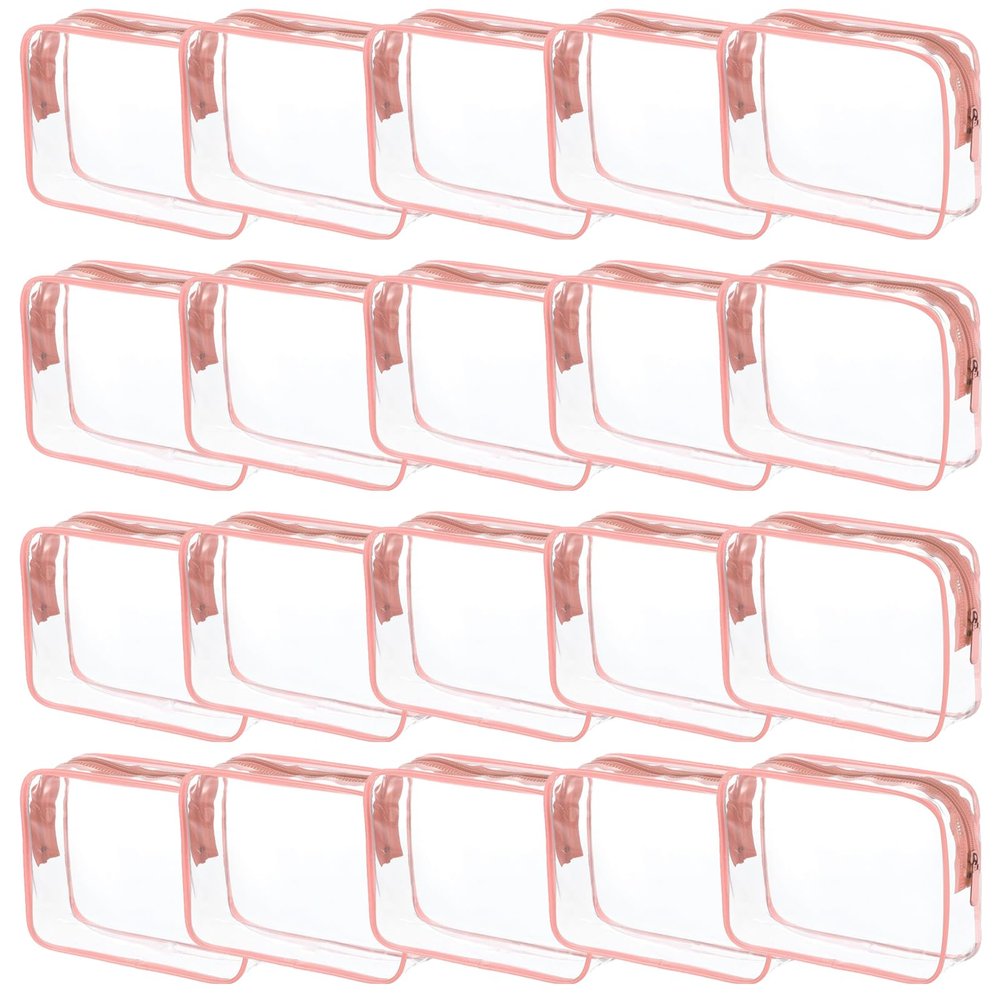 20 Packs Clear Cosmetics Bags for Women Men Waterproof Toiletry Bags PVC Makeup Bags Organizer Case with Zipper for Travel Bathroom (20 Pink Colors)