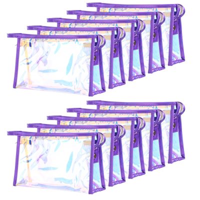 10-Pack Holographic Clear Makeup Bags, Iridescent Zippered Toiletry Bags, Waterproof Cosmetic Storage for Travel and Gifts