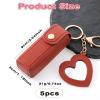5 PACK Lipstick Holder Keychain with Mirror, PU Leather Portable Lipsticks Holder, Soft Leather Portable Lipstick Pouch with Metal Key Ring for Travel Party Gift, Key Chain Bulk for Women Girls view 2