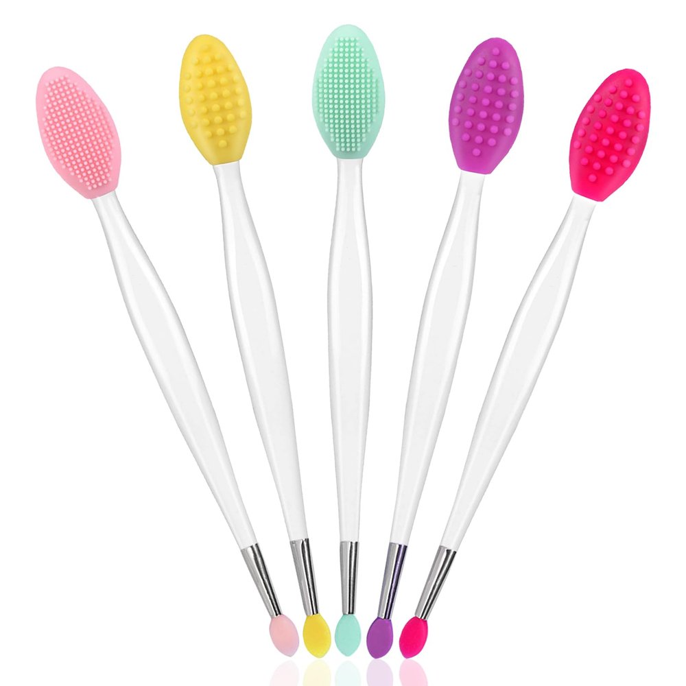 3 in 1 Lip Scrub Brush,Lip Applicators and Facial Pore Cleansing Brush,Silicone Lip Mask Applicator for Lip Lightening,Makeup Skincare Removal,Exfoliating Dark Lips,Remove Blackheads