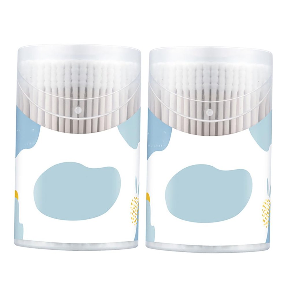 Healvian 400pcs Twin Boy Girl Essentials of Cotton Swabs Ear Nose Cleaning Stick Cotton Natural Material Double Spiral Tips for Makeup Wounds