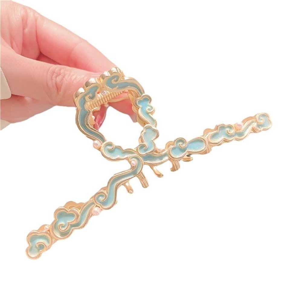 Ancient Style Blue Auspicious Cloud Big Hair Clip New Chinese Style Women's Hair Accessories Clip Cheongsam Back Head Hair Clip