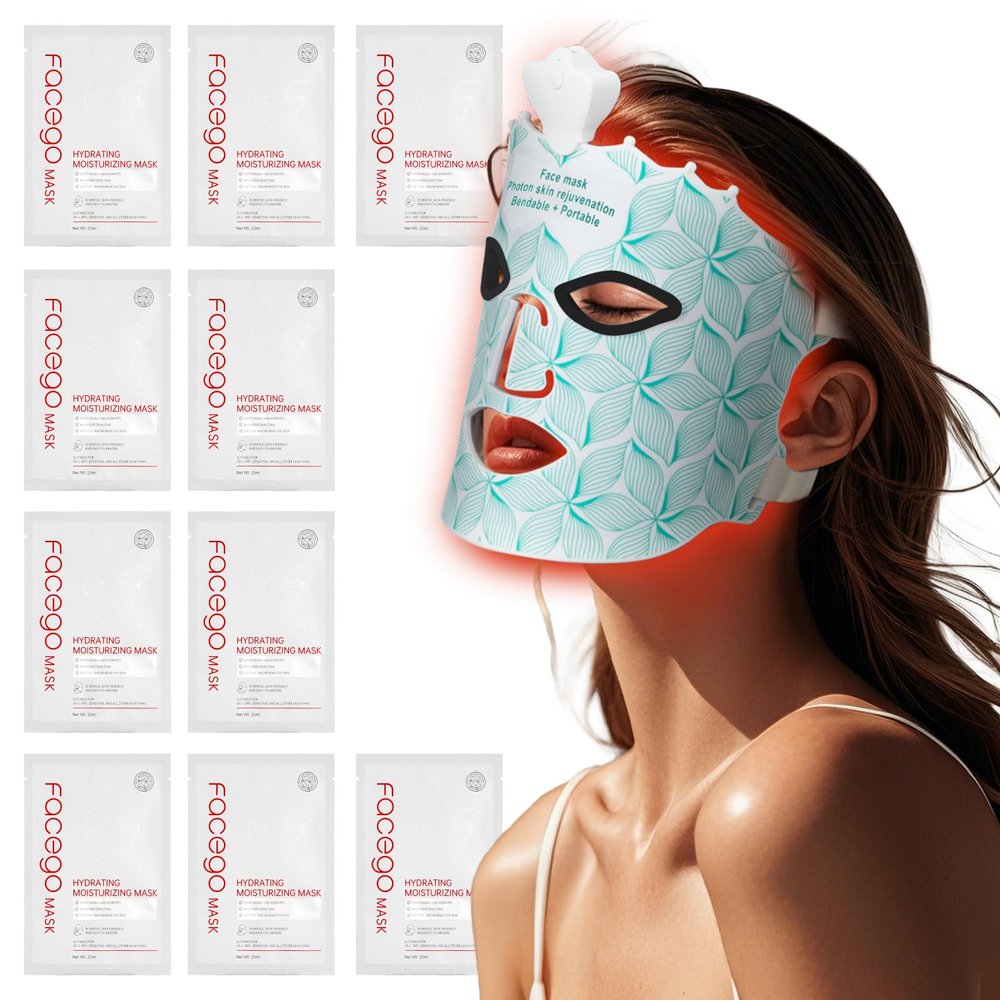 7 Colours Red Light Face Mask-White & 10-Count Hydrating Sheet Mask