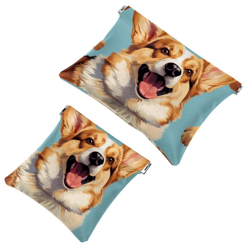 2Pcs Shrapnel Pouch for Purse, Cute corgi Dog-1225 Waterproof Makeup Bag, Portable Pouch for Women Gifts