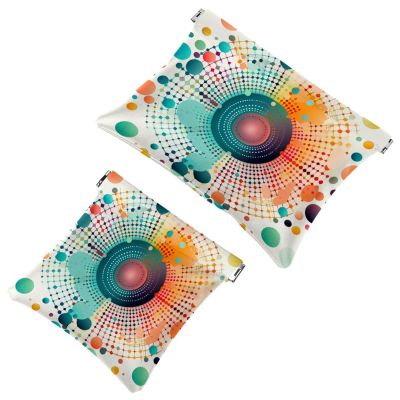 2Pcs Colored Geometric Shapes-1898 Pocket Cosmetic Bag for Purses, Waterproof Makeup Bag Cosmetic Pouch, Portable No Zipper Makeup Bag