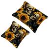 2Pcs Skeleton Sunflower-1976 Pocket Cosmetic Bag for Purses, Waterproof Makeup Bag Cosmetic Pouch, Portable No Zipper Makeup Bag view 1