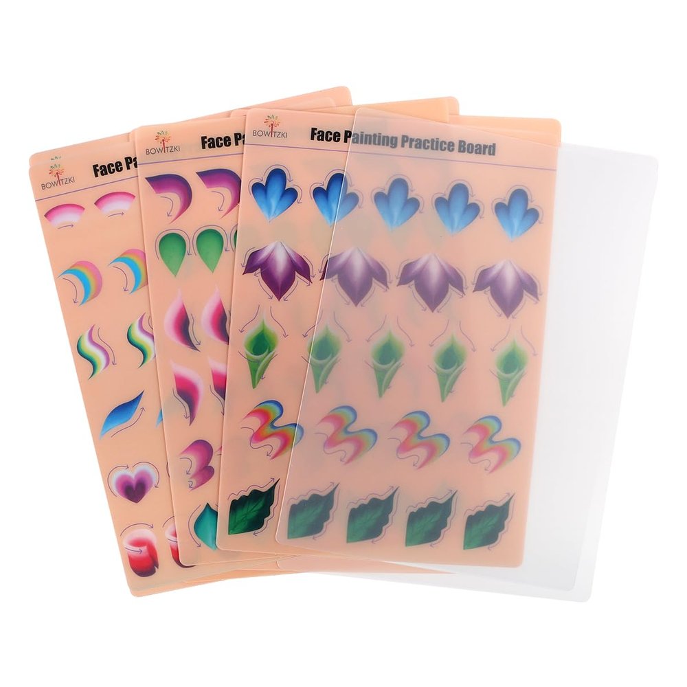 Bowitzki face Painting Practice Board 4pcs,Reusable Colorful face Paint Practice Board,Painting Makeup Exercise Template A4 Size (#2)