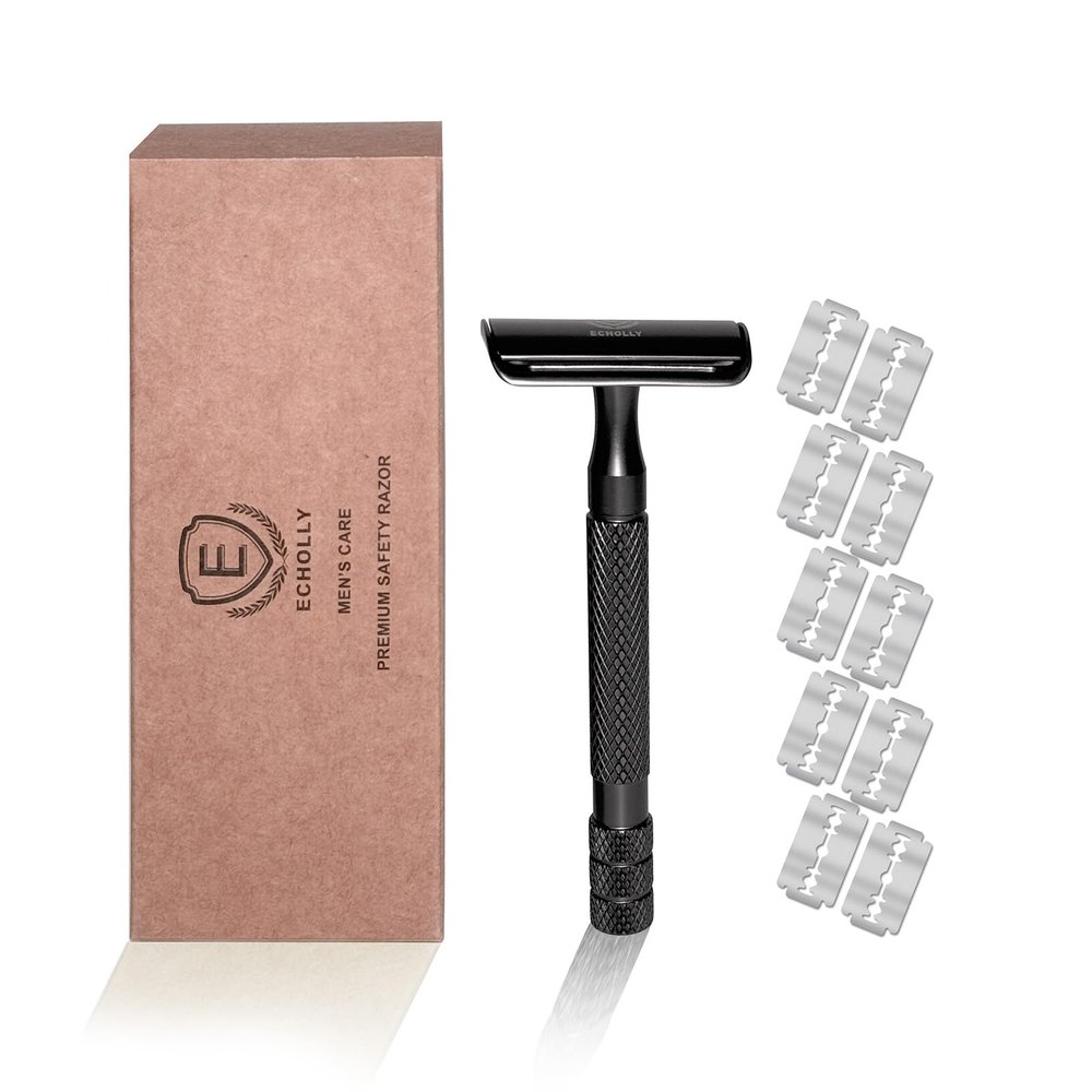Classic Manual Safety Razor for Men - Premium Zinc Alloy Construction, 10 Stainless Steel Blades, Non-Slip Ergonomic Handle, Travel-Friendly & Luxury Gift Box (Lunar Scepter)