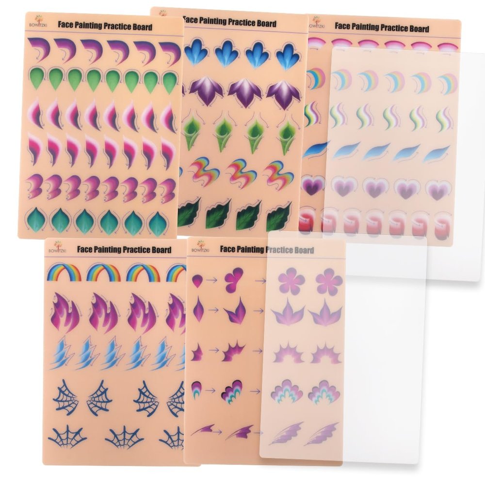 Bowitzki face Painting Practice Board 7PCS,Reusable Colorful face Paint Practice Board,Painting Makeup Exercise Template A4 Size (#4)