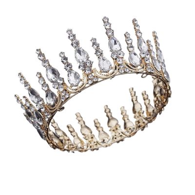 crown,Crowns,tiaras, Tiaraprincess crownWedding Tiara Princess Green Crystal Circle Diadem Royal Queen King Bridal Crown Round Tiaras Wedding Headdress Prom Party Hair Bride (Color : Gold Red)(Gold