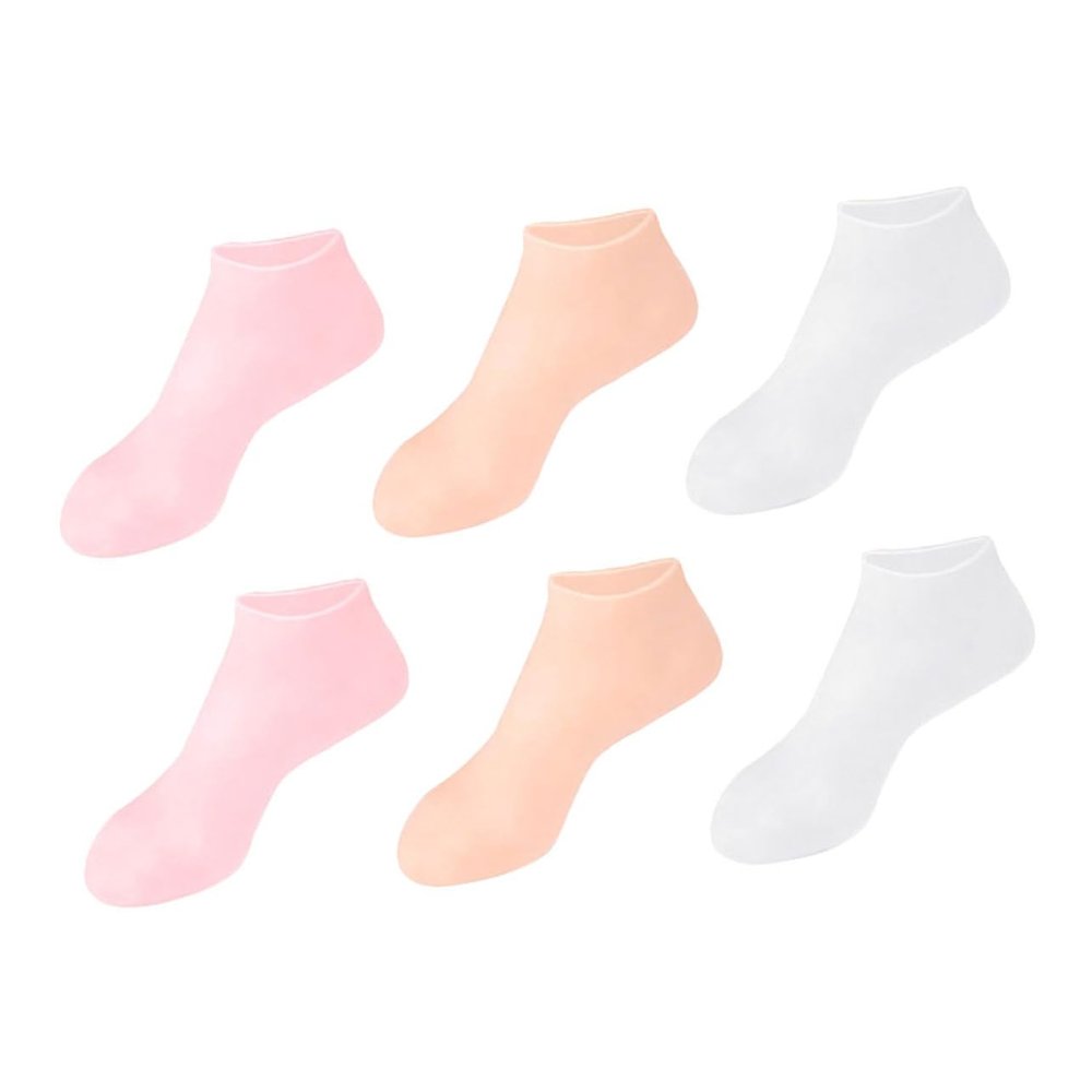 EXQUIMEUBLE 1pair Moisturizing Silicone Socks for Women Spa Foot Covers for Cracked Heels and Rough Foot Care Sleeves Skin Tone