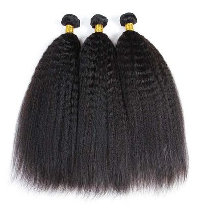 100% Human Hair Bundles Weave Wefts Weaving Brazilian Remy Hair Extensions Kinky Straight 100g/Bundle Double Weft 3 Bundles Natural Color (Kinky Straight, 12 14 16inch)