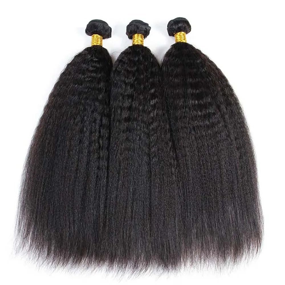 100% Human Hair Bundles Weave Wefts Weaving Brazilian Remy Hair Extensions Kinky Straight 100g/Bundle Double Weft 3 Bundles Natural Color (Kinky Straight, 12 14 16inch)